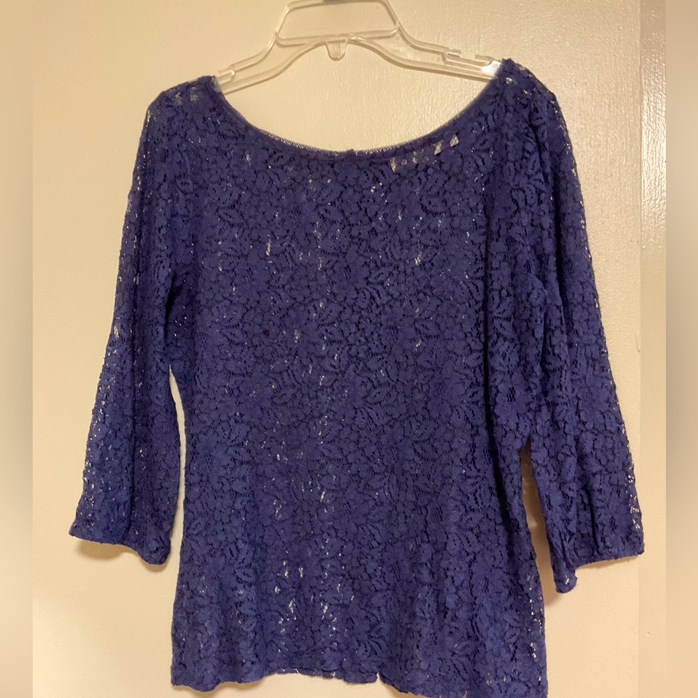 Ann Taylor LOFT Navy lace blouse, Medium